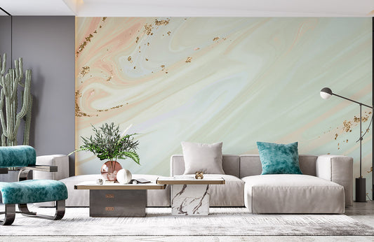 Room with a Mural of Soft Green Marble Wallpaper
