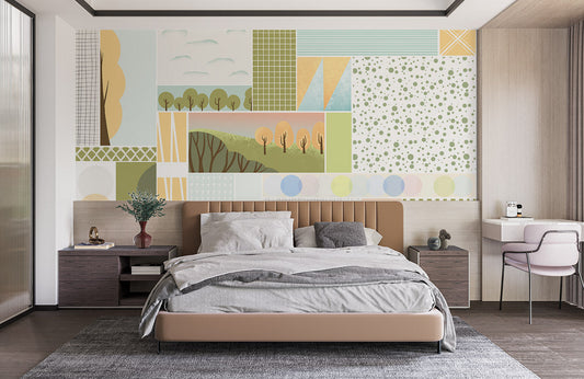 Wallpaper Mural with Geometric Combination Pattern, Suitable for Home Decoration