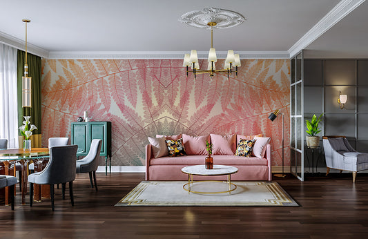 Rainbow Fern Leaf Symmetry Mural Wallpaper in living room