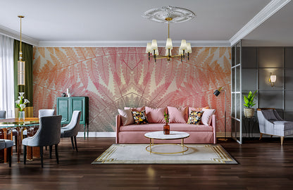 Rainbow Fern Leaf Symmetry Mural Wallpaper in living room