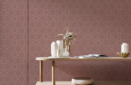 Mural room wallpaper featuring a brick red bone pattern.