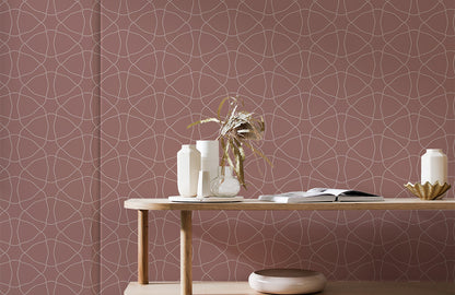 Mural room wallpaper featuring a brick red bone pattern.