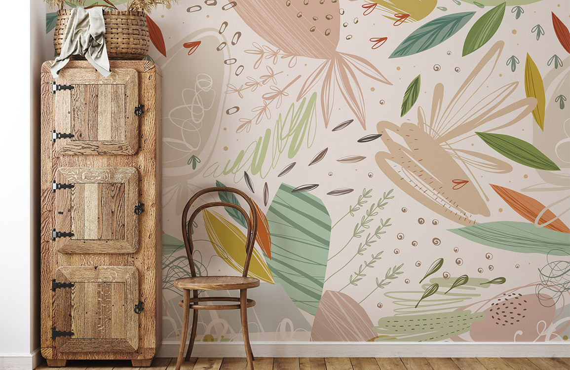Mural room wallpaper featuring an abstract plant pattern