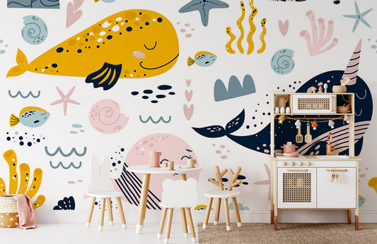 Ocean Animals Smiling Wallpaper Mural Room