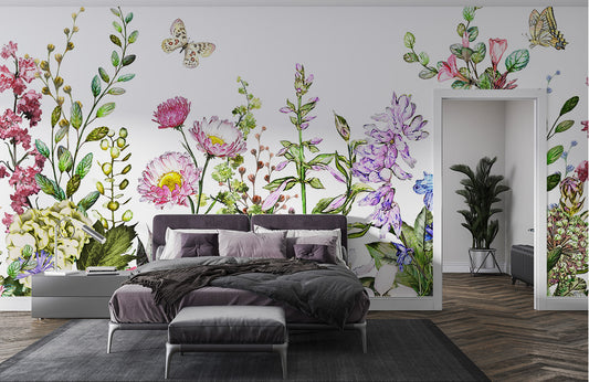 Wallpaper with a delicate floral meadow design