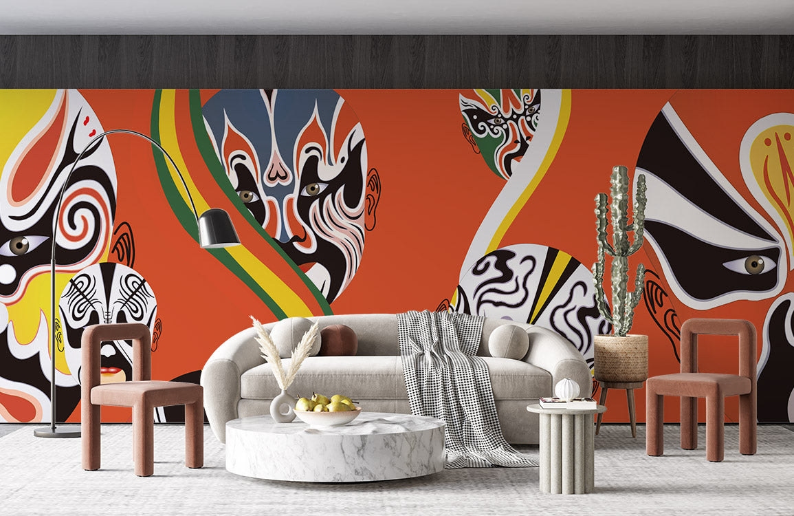 Wallpaper mural with a facial mask pattern, perfect for use as home decor