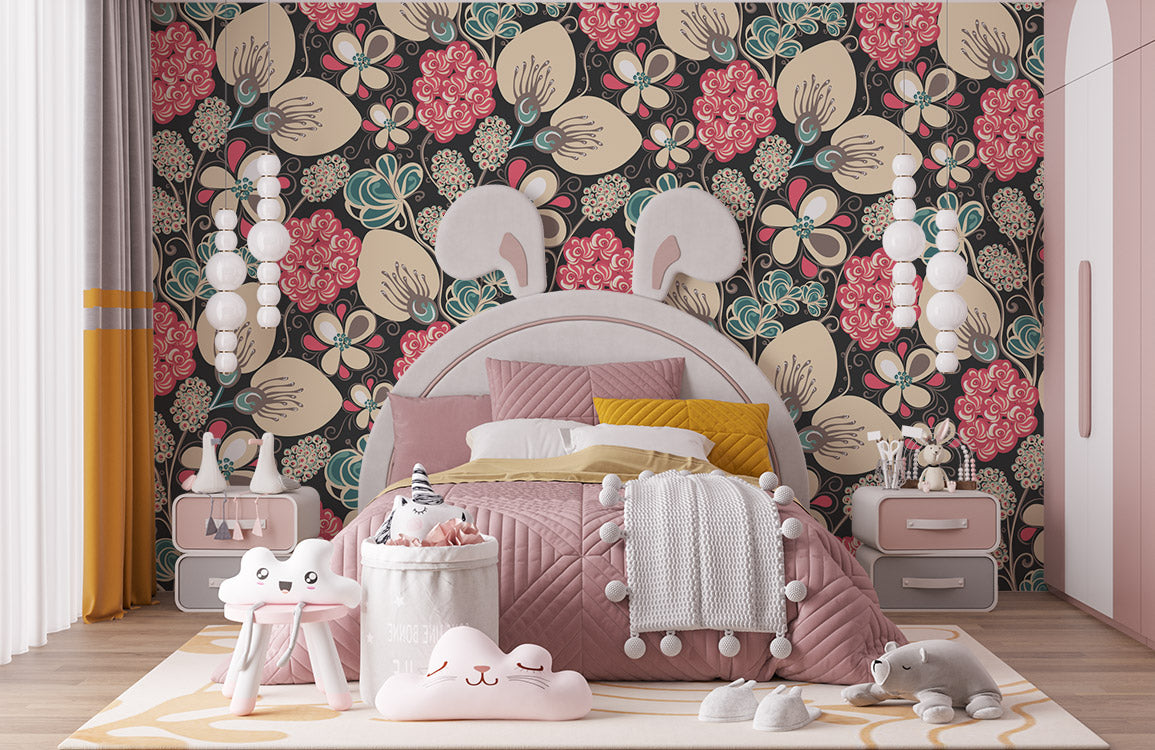 Wallpaper Mural with Floral Patterns for Bedroom