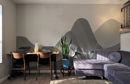 Wallpaper Mural of Ink Mountains in a Living Room