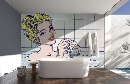 Retro Pop Art Bathing Beauty Mural Wallpaper in bathroom