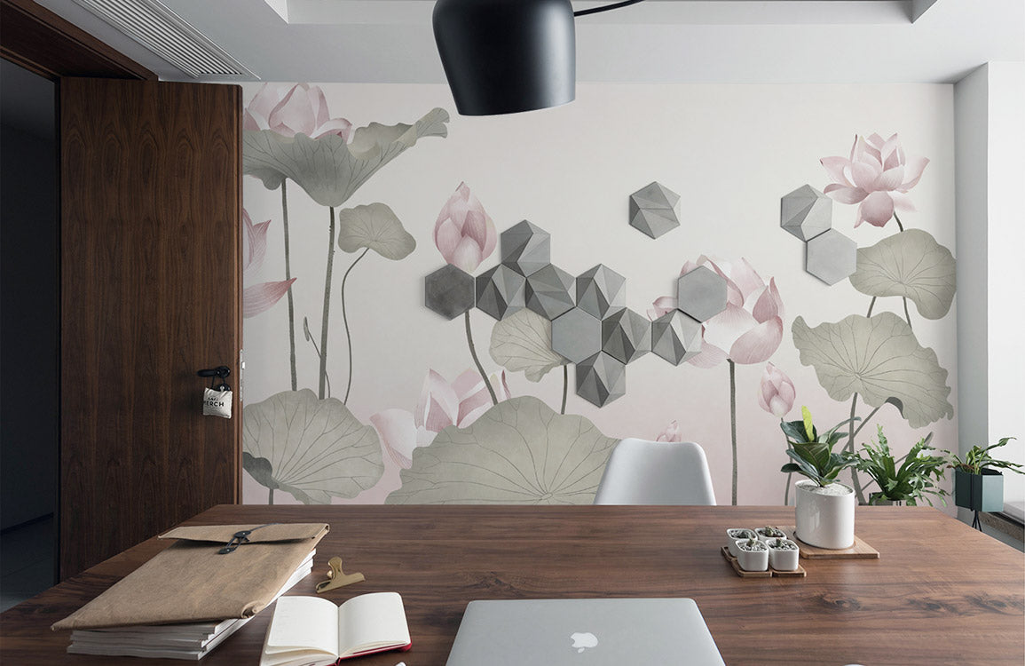 Lotus Flower Watercolor Wallpaper Mural for Interior Design of Your Home