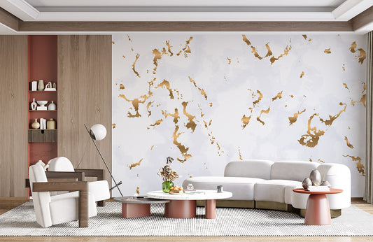 Mural Room Decorated with White Marble Wallpaper