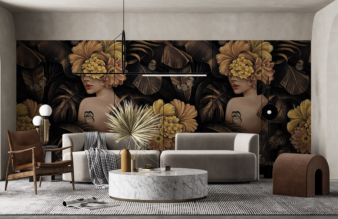 mural wallpaper with gorgeous flowers and foliage.