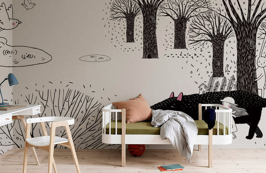 Whimsical Forest Animal Love Wallpaper Mural