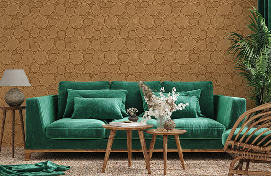 Abstract Wooden Rings Geometric Mural Wallpaper in living room