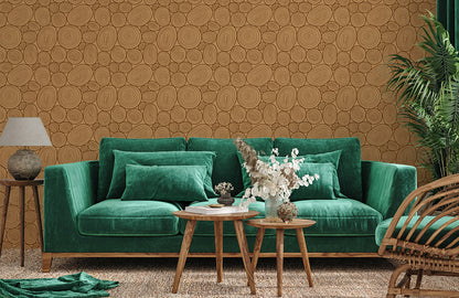 Abstract Wooden Rings Geometric Mural Wallpaper in living room