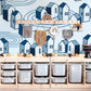 Wallpaper mural with a blue group of houses, perfect for use in home decor
