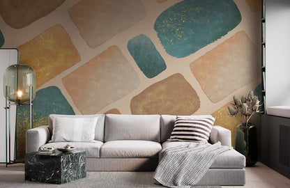 Abstract Gold Fleck Mural Wallpaper in living room