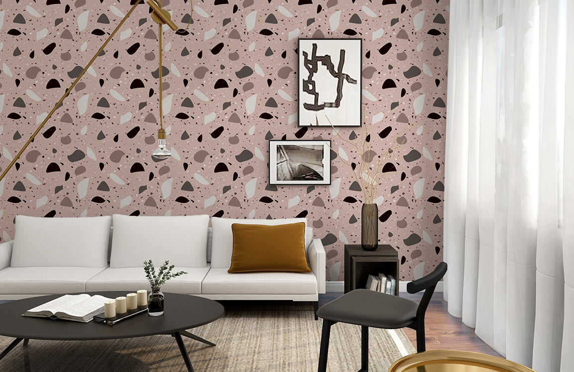 Wallpaper Mural with Terrazzo Marble Pattern in Pink for the Bedroom
