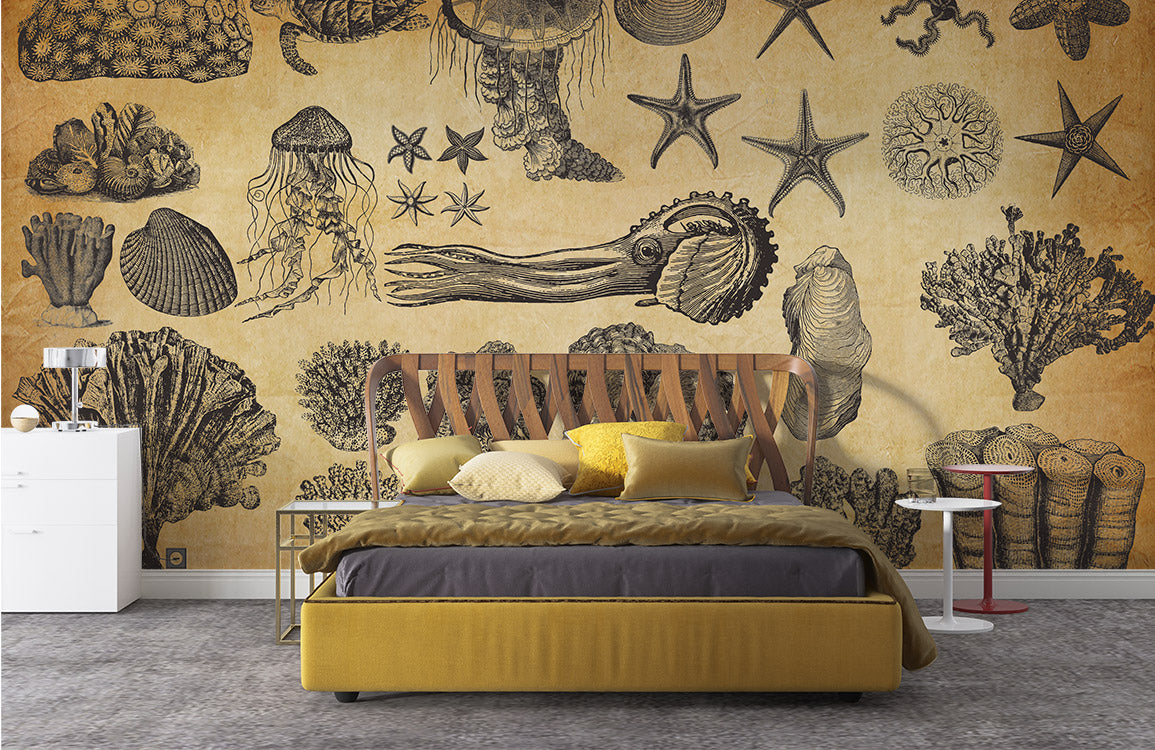 Old-fashioned Marine Life Wallpaper Mural