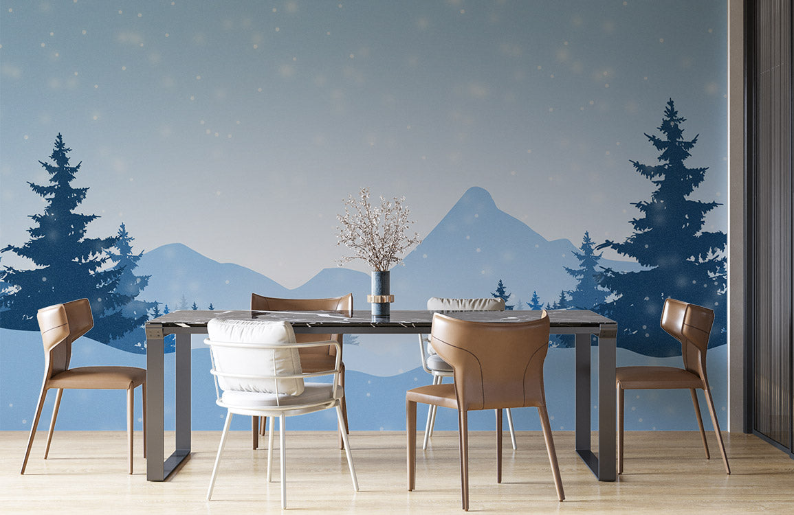 Wallpaper with a Snowy Landscape Mural for Use in Home Decoration