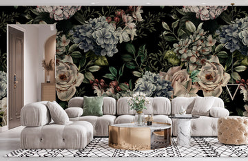 Dark Floral Botanical Wallpaper Mural