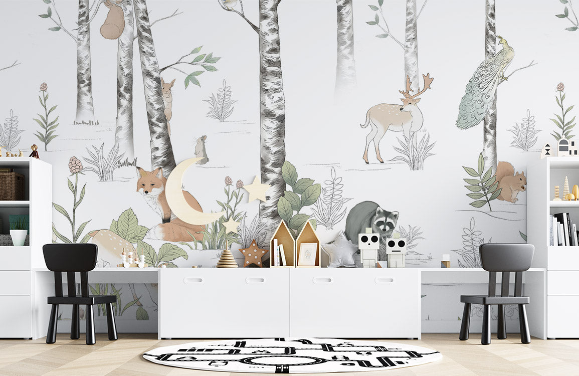 Painted Forest Animals Wall Mural for Room decor