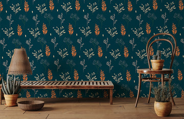 Elegant Navy Botanical Floral Mural Wallpaper