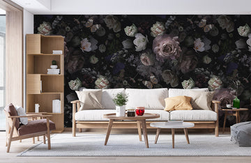 Dark Floral Botanical Garden Mural Wallpaper