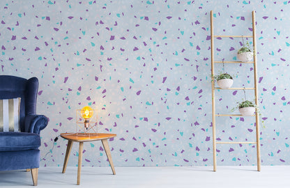 Wallpaper with a blue marble pattern that is a mural in the room