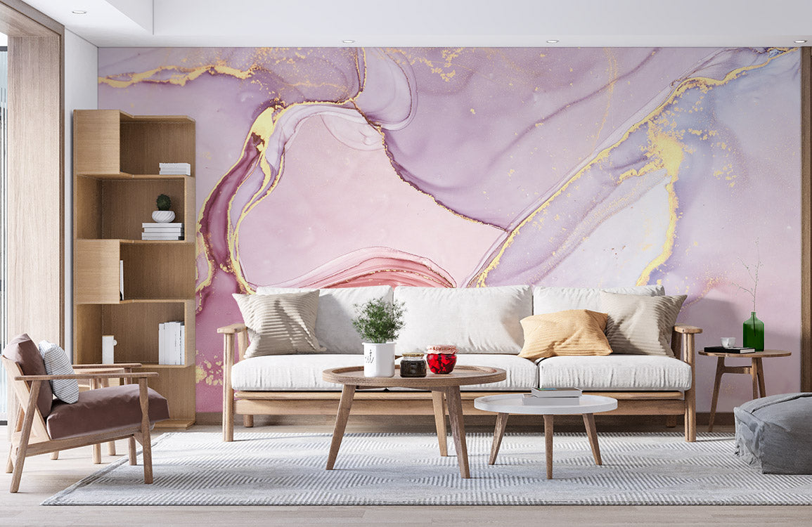 Mural Room with Melting Pinky Marble Wallpaper