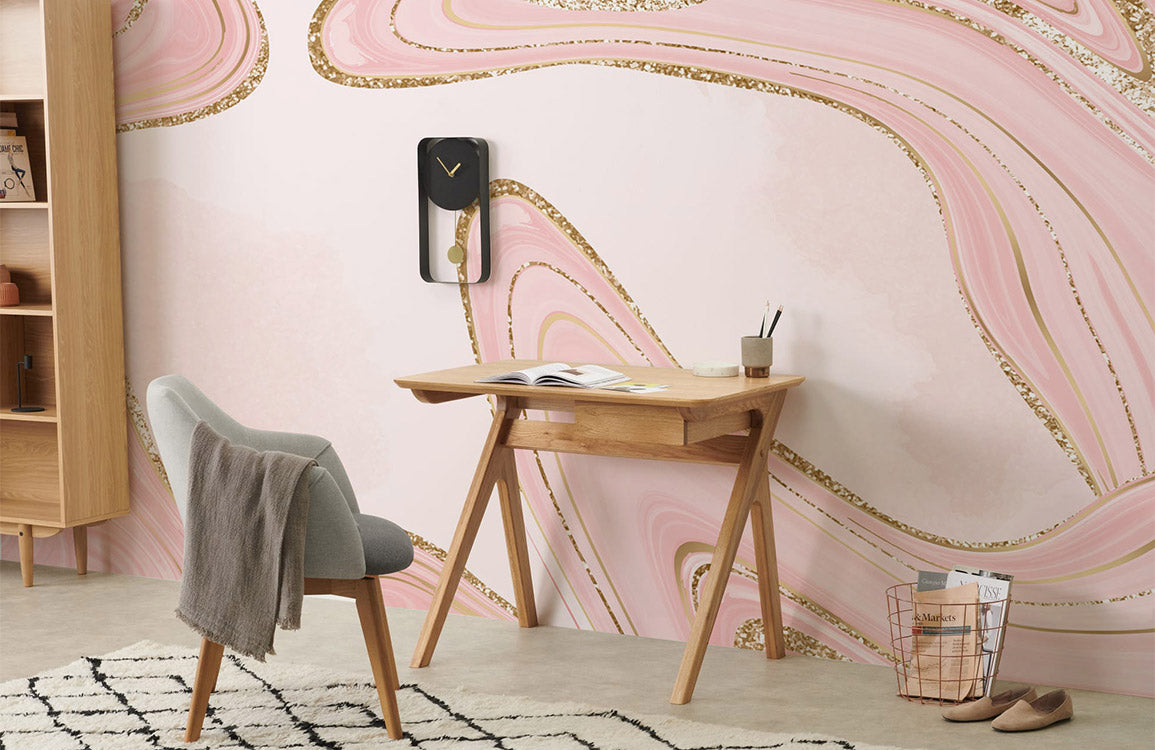 Room with a Pink and Gold Marble Wallpaper Mural