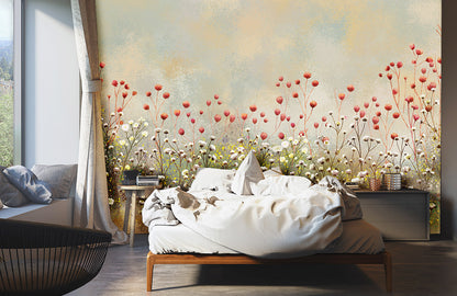 Whimsical Floral Nursery Mural Wallpaper in bedroom