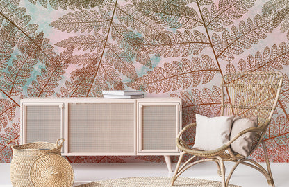 Autumn Leaf Gradient Botanical Mural Wallpaper in living room