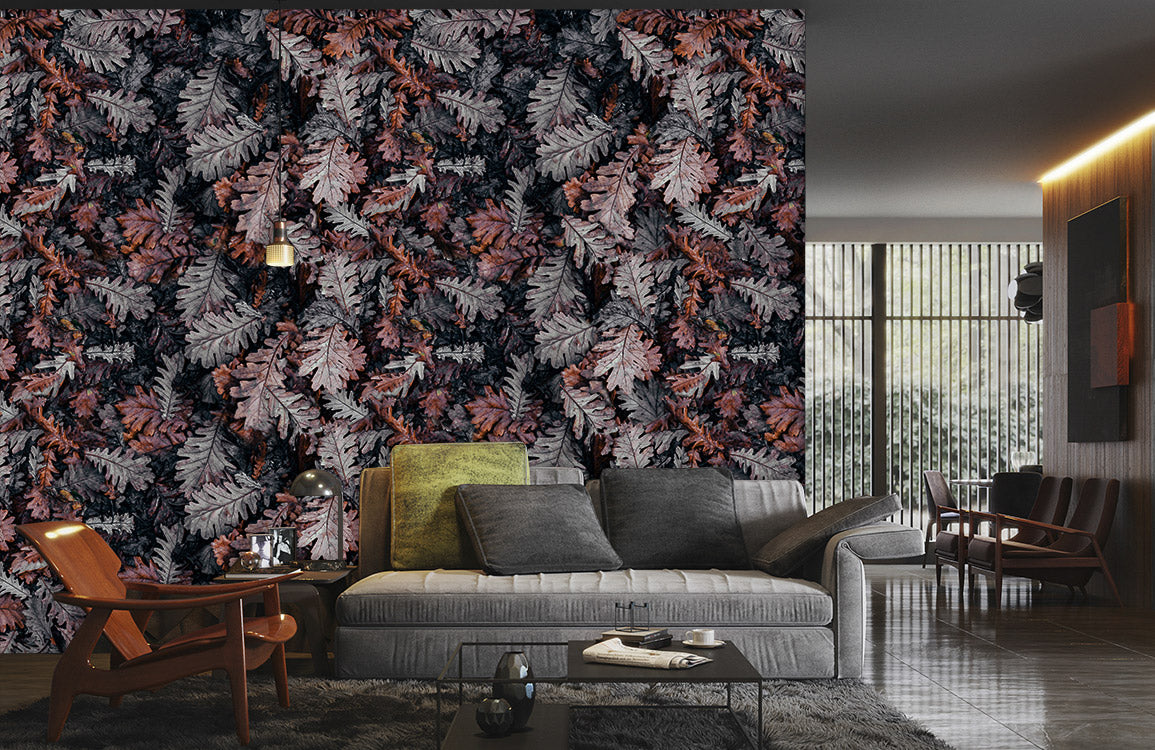 Home Decoration Featuring a Wallpaper Mural of Dried Leaves