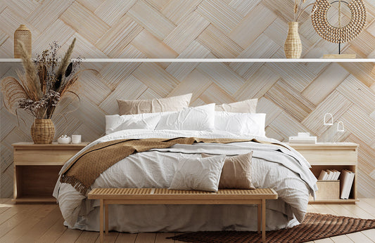 Natural Herringbone Wood Pattern Mural Wallpaper