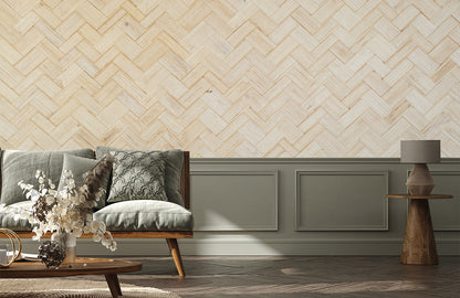 Natural Herringbone Wood Texture Mural Wallpaper in living room
