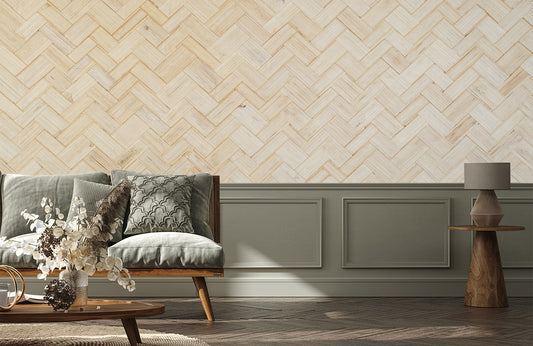 Natural Herringbone Wood Texture Mural Wallpaper