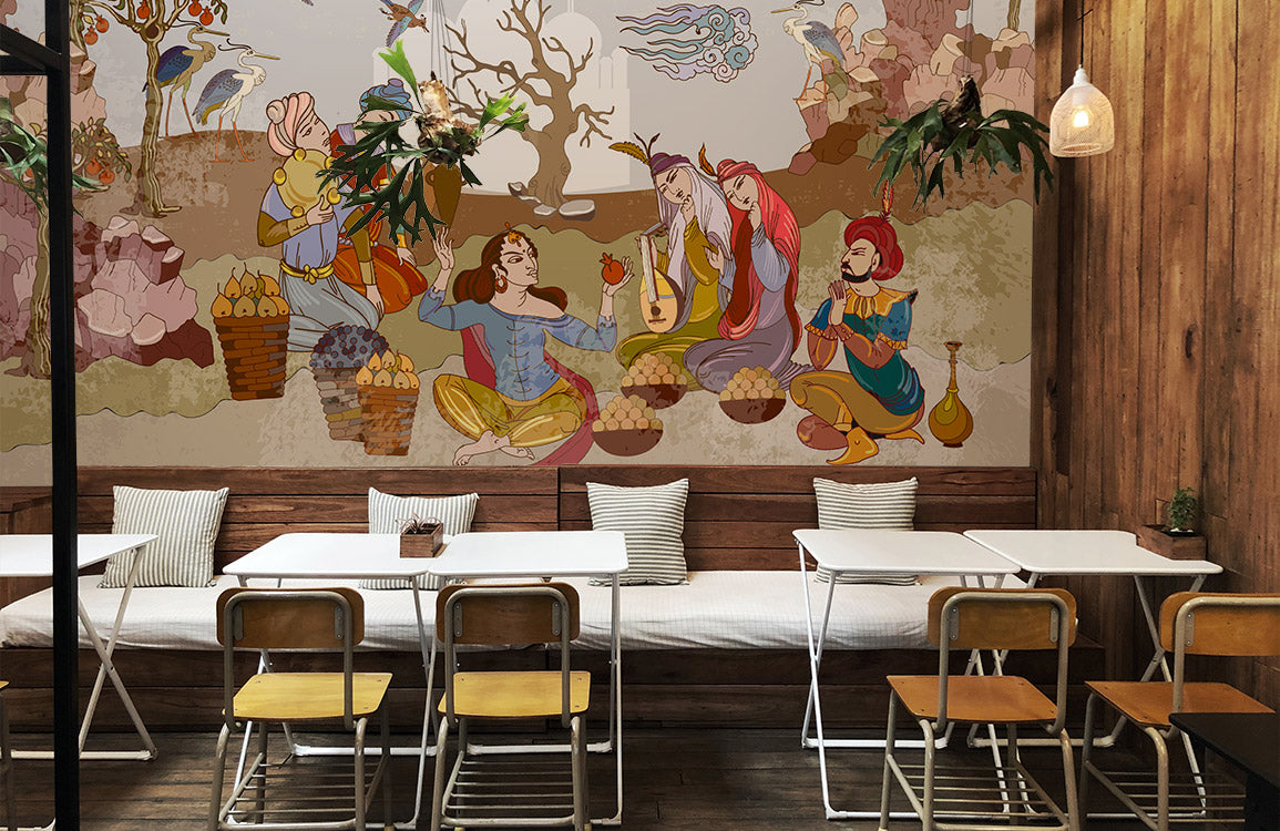 Mural Wallpaper of Persian Picnic Party for Home Decoration