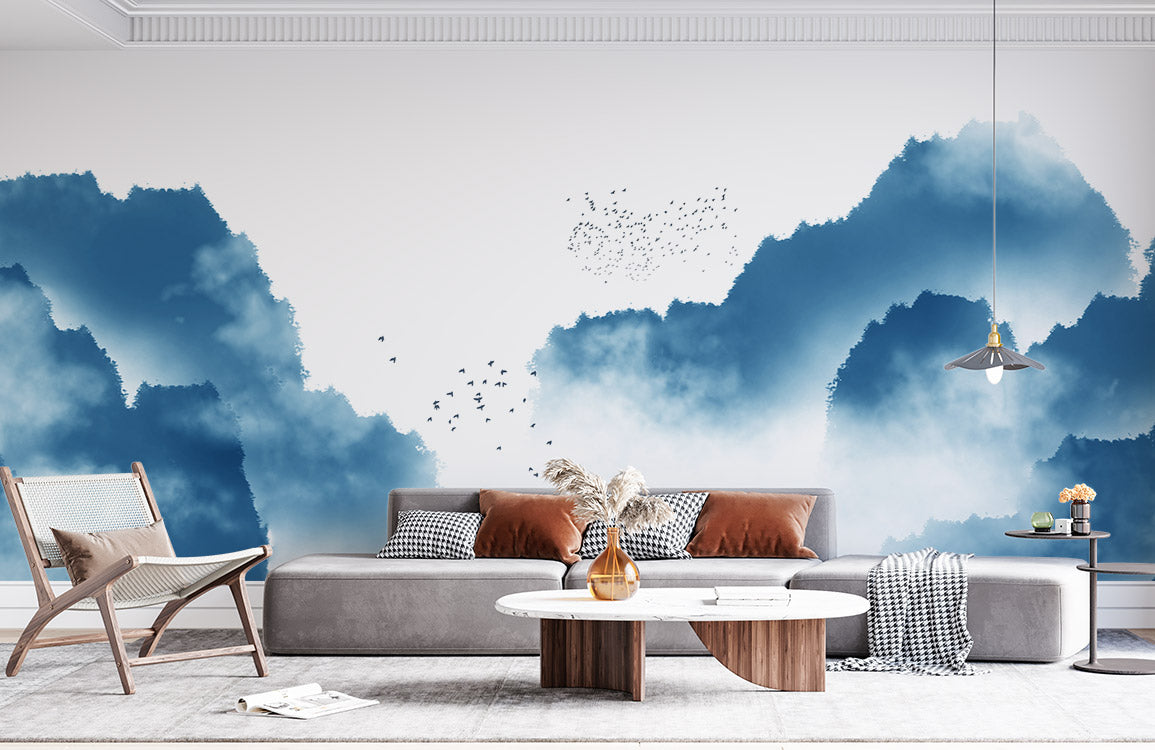 wallpaper mural depicting a misty mountaintop in the distance