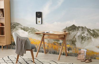 Wallpaper mural room featuring an autumn forest and mountain scene