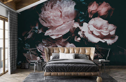 Moody Floral Designer Wallpaper Accent in bedroom