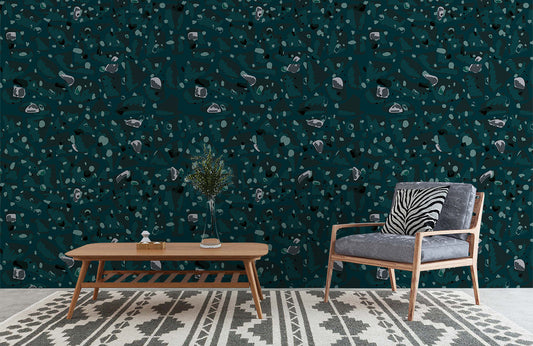 Wallpaper with a Marble Pattern with Green Fragments