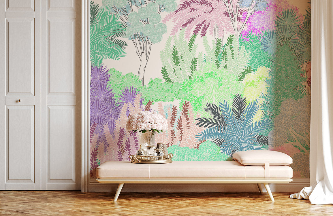 Home Decoration Wallpaper Mural Featuring Sketches of Trees
