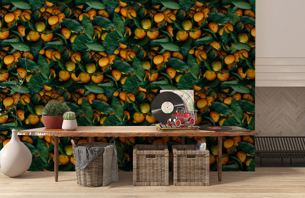 Wallpaper Mural for Home Decoration Featuring Dense Realistic Oranges