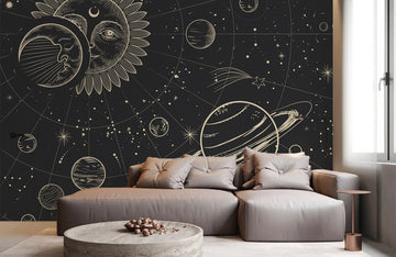 Celestial Sun Moon Planets Mural Wallpaper