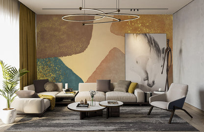 Luxurious Abstract Geometric Gold Mural Wallpaper in living room