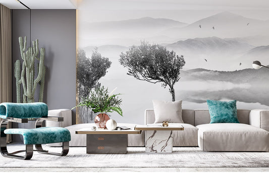 Home Decoration Wallpaper Mural Featuring Lonely Trees and a Lake