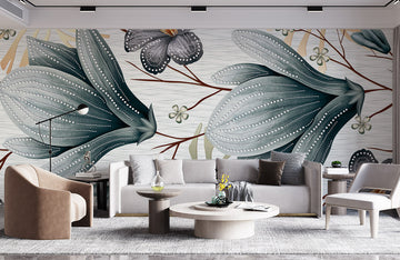 Modern Botanical Floral Mural Wallpaper