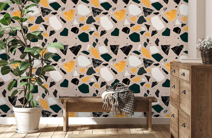 Wallpaper mural for home decoration featuring a terrazzo and marble texture.
