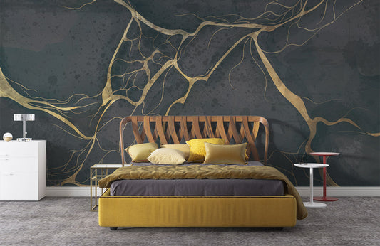 Room with Mural Wallpaper in Black Marble